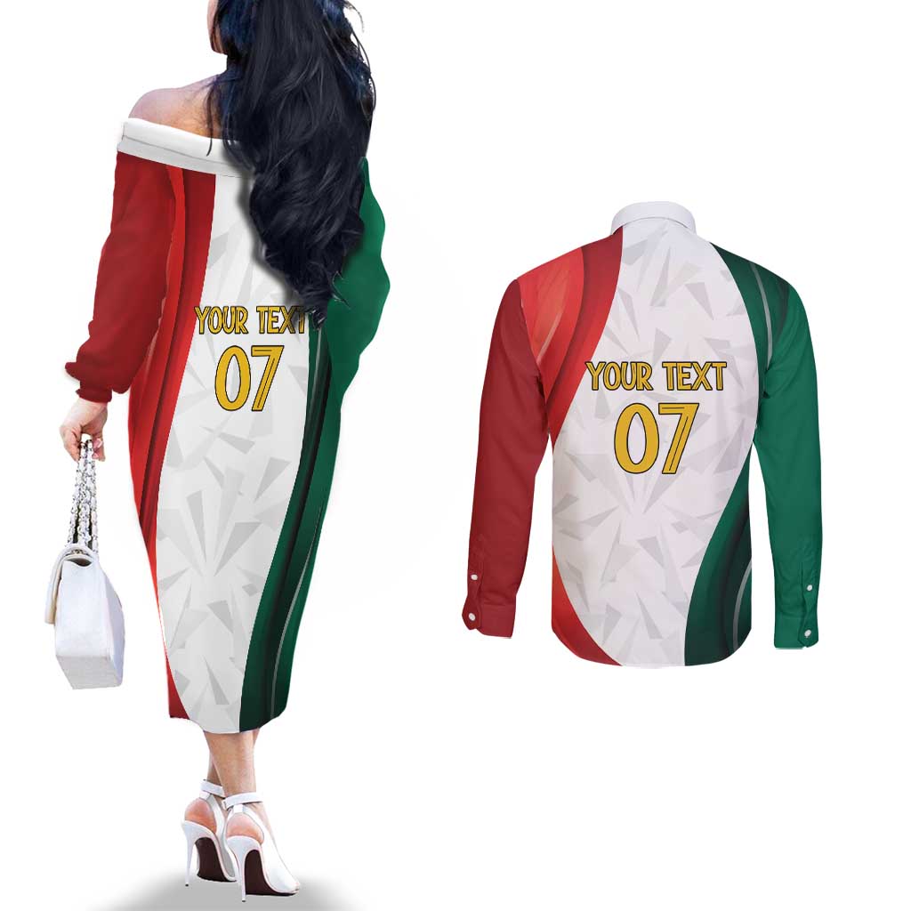 Custom Mexico Football Couples Matching Off The Shoulder Long Sleeve Dress and Long Sleeve Button Shirt El Tricolor Viva Champions