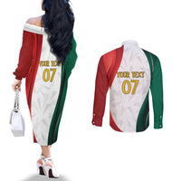 Custom Mexico Football Couples Matching Off The Shoulder Long Sleeve Dress and Long Sleeve Button Shirt El Tricolor Viva Champions