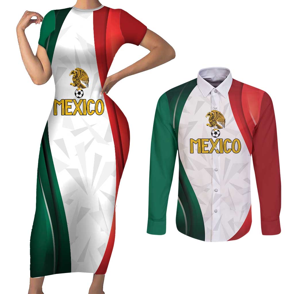 Custom Mexico Football Couples Matching Short Sleeve Bodycon Dress and Long Sleeve Button Shirt El Tricolor Viva Champions