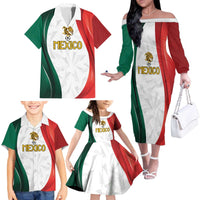 Custom Mexico Football Family Matching Off The Shoulder Long Sleeve Dress and Hawaiian Shirt El Tricolor Viva Champions