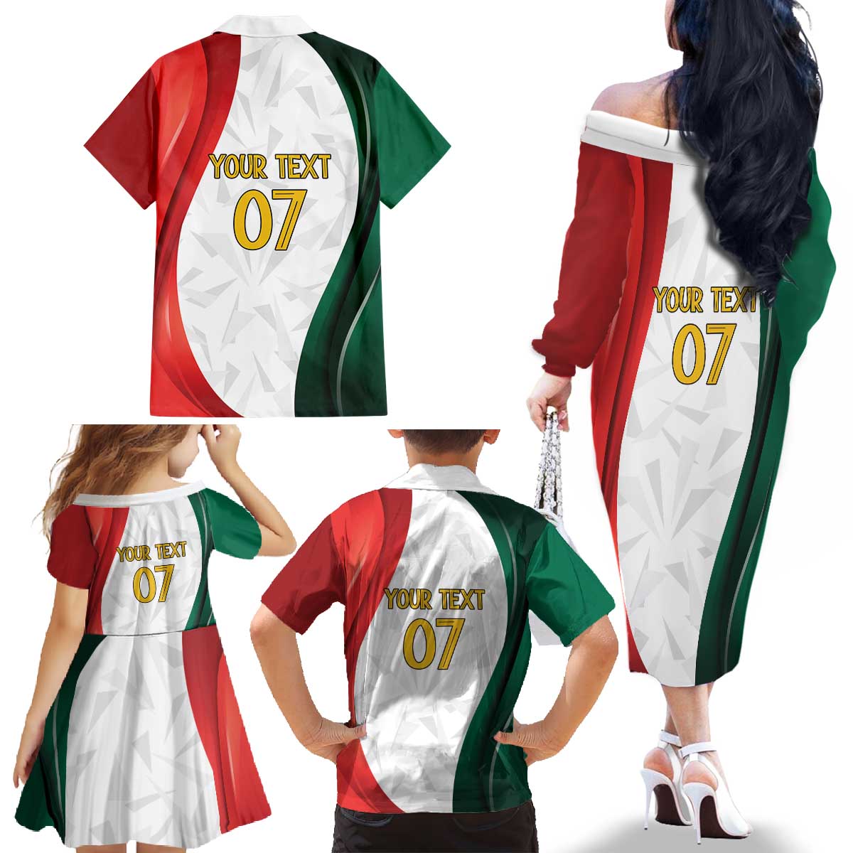 Custom Mexico Football Family Matching Off The Shoulder Long Sleeve Dress and Hawaiian Shirt El Tricolor Viva Champions
