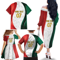 Custom Mexico Football Family Matching Off The Shoulder Long Sleeve Dress and Hawaiian Shirt El Tricolor Viva Champions