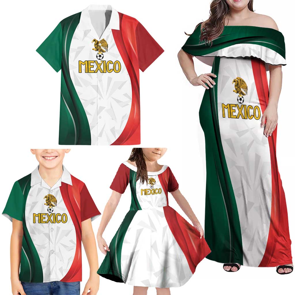 Custom Mexico Football Family Matching Off Shoulder Maxi Dress and Hawaiian Shirt El Tricolor Viva Champions