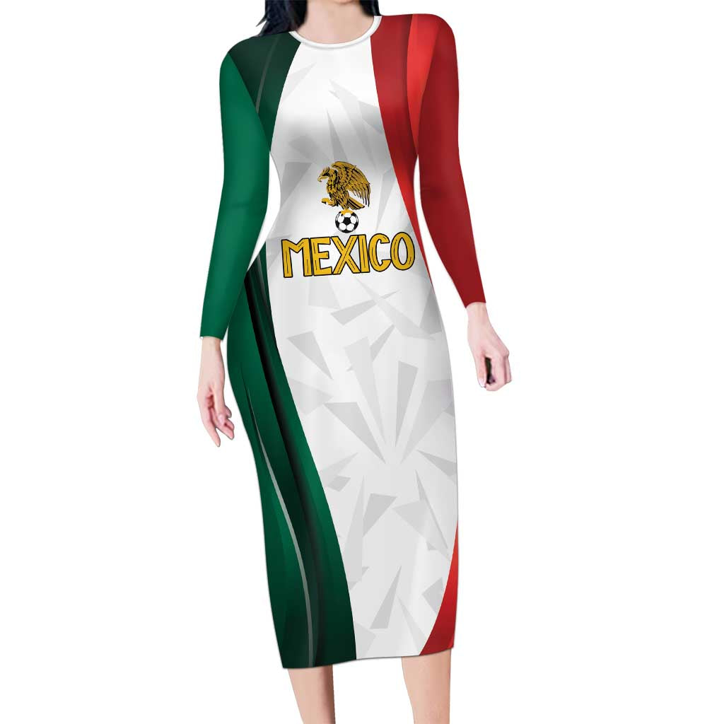 Custom Mexico Football Long Sleeve Bodycon Dress El Tricolor Viva Champions