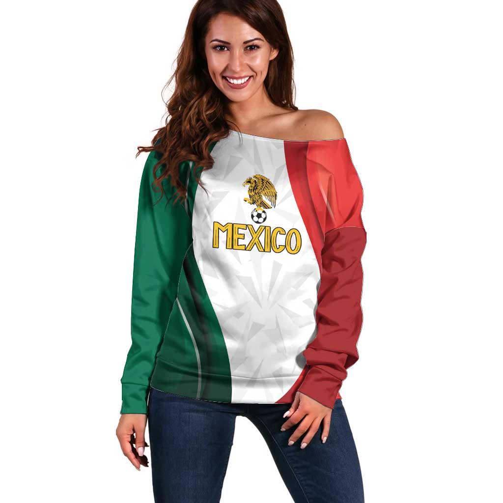 Custom Mexico Football Off Shoulder Sweater El Tricolor Viva Champions