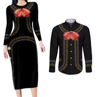 Mexico Mariachi Charro Costume Inpsired Couples Matching Long Sleeve Bodycon Dress and Long Sleeve Button Shirt
