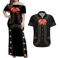 Mexico Mariachi Charro Costume Inpsired Couples Matching Off Shoulder Maxi Dress and Hawaiian Shirt