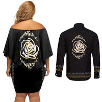 Mexico Mariachi Charro Costume Inpsired Couples Matching Off Shoulder Short Dress and Long Sleeve Button Shirt