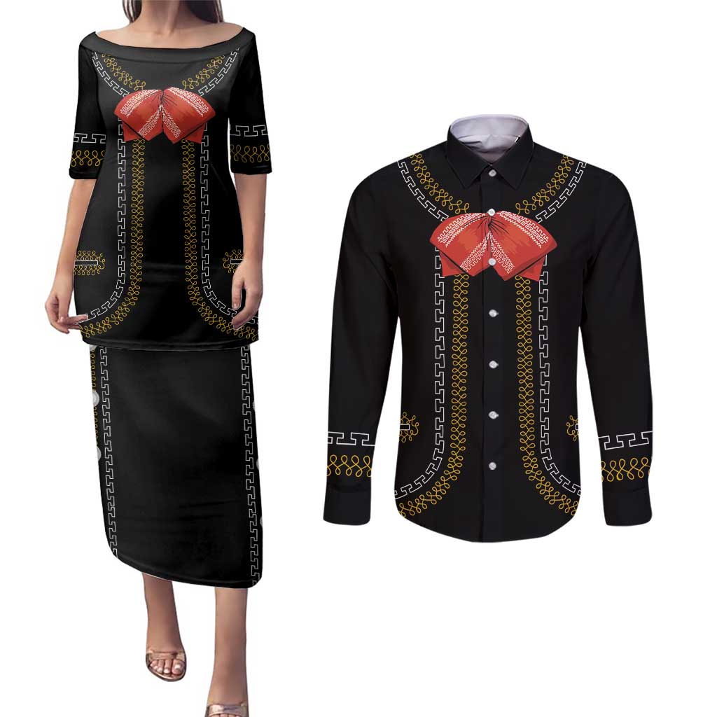Mexico Mariachi Charro Costume Inpsired Couples Matching Puletasi and Long Sleeve Button Shirt