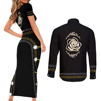 Mexico Mariachi Charro Costume Inpsired Couples Matching Short Sleeve Bodycon Dress and Long Sleeve Button Shirt