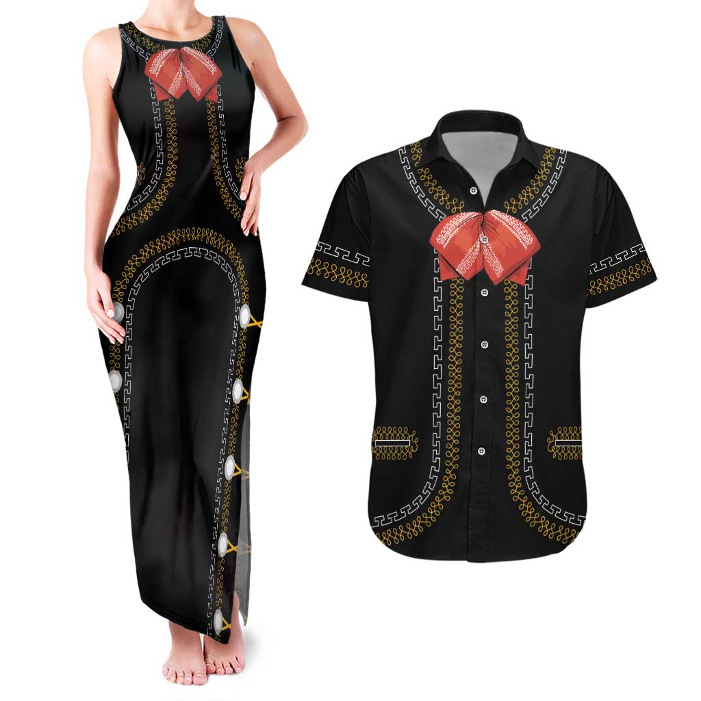 Mexico Mariachi Charro Costume Inpsired Couples Matching Tank Maxi Dress and Hawaiian Shirt