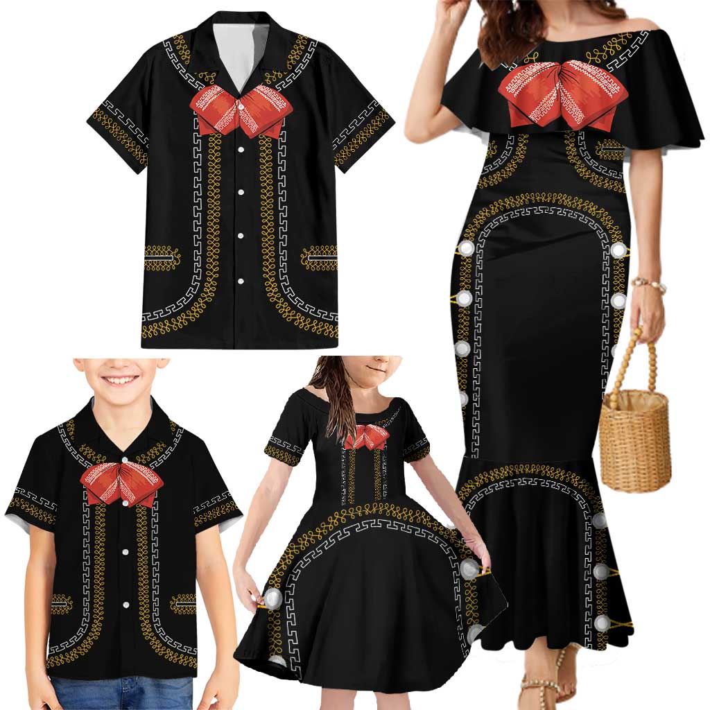 Mexico Mariachi Charro Costume Inpsired Family Matching Mermaid Dress and Hawaiian Shirt