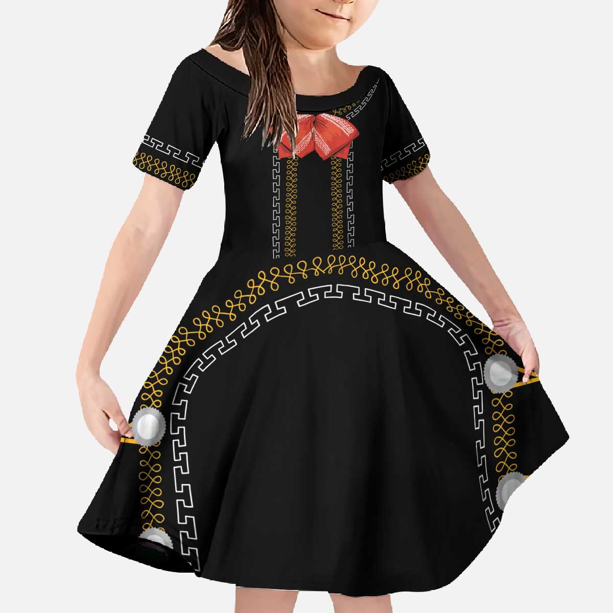 Mexico Mariachi Charro Costume Inpsired Family Matching Off The Shoulder Long Sleeve Dress and Hawaiian Shirt