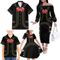 Mexico Mariachi Charro Costume Inpsired Family Matching Off The Shoulder Long Sleeve Dress and Hawaiian Shirt