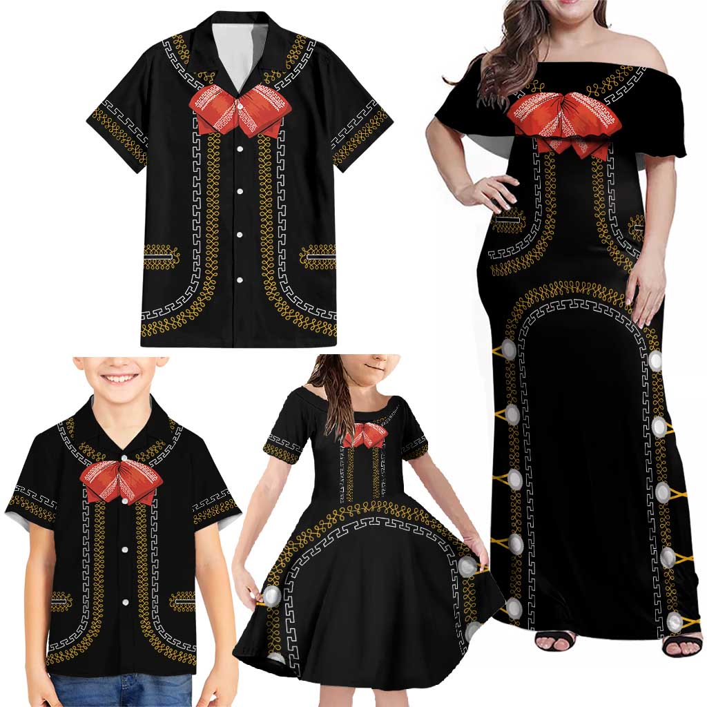 Mexico Mariachi Charro Costume Inpsired Family Matching Off Shoulder Maxi Dress and Hawaiian Shirt