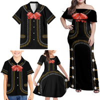 Mexico Mariachi Charro Costume Inpsired Family Matching Off Shoulder Maxi Dress and Hawaiian Shirt