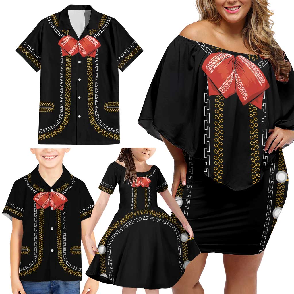 Mexico Mariachi Charro Costume Inpsired Family Matching Off Shoulder Short Dress and Hawaiian Shirt