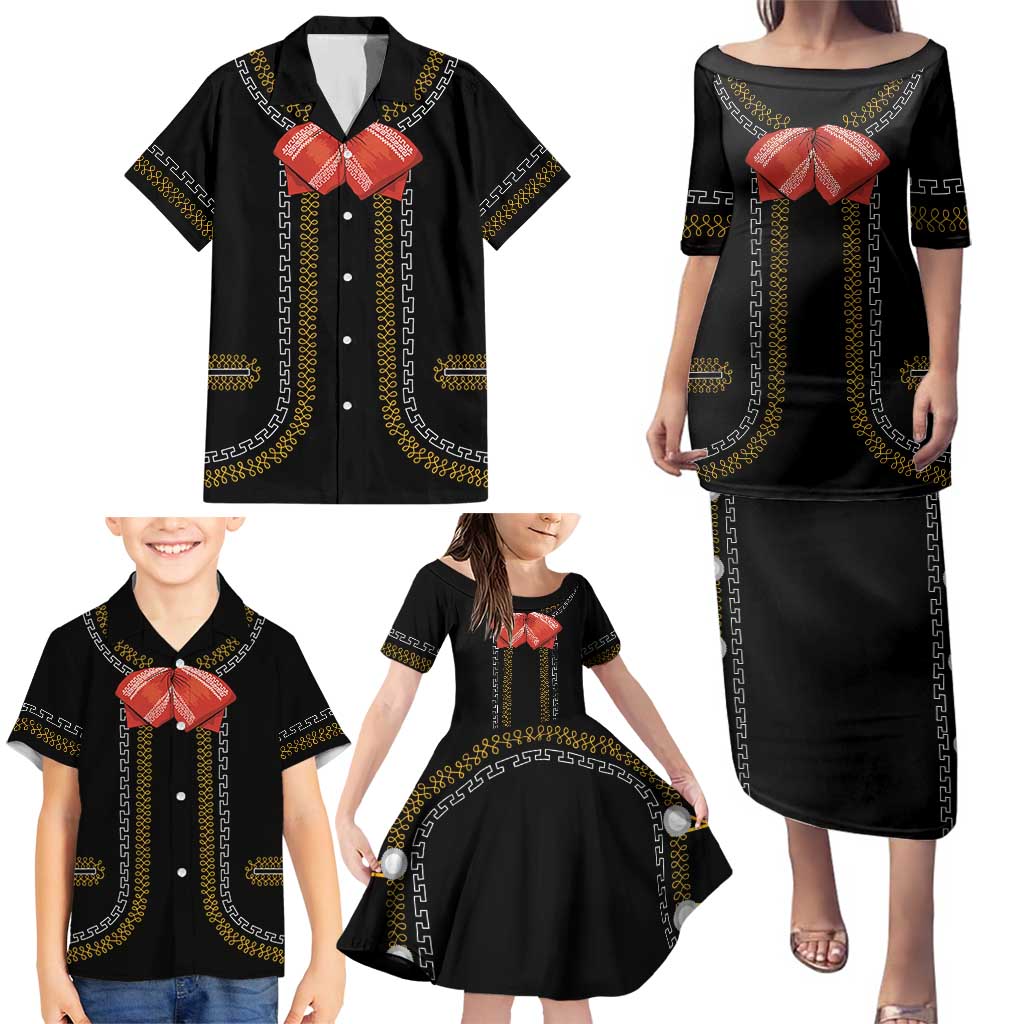 Mexico Mariachi Charro Costume Inpsired Family Matching Puletasi and Hawaiian Shirt