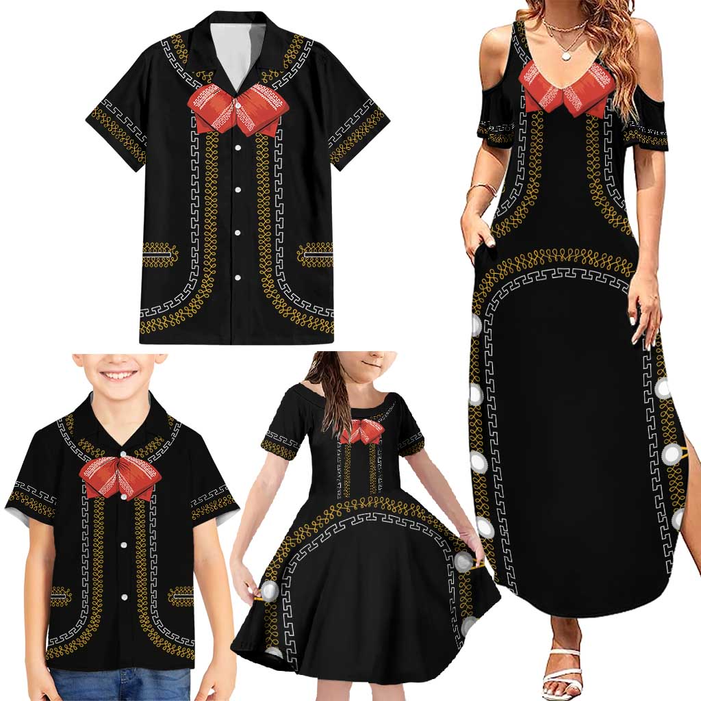 Mexico Mariachi Charro Costume Inpsired Family Matching Summer Maxi Dress and Hawaiian Shirt