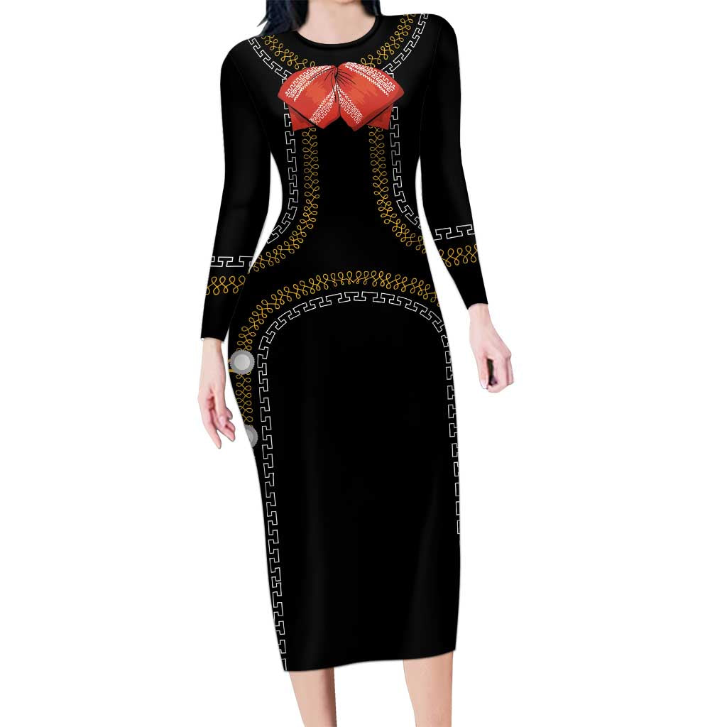 Mexico Mariachi Charro Costume Inpsired Long Sleeve Bodycon Dress
