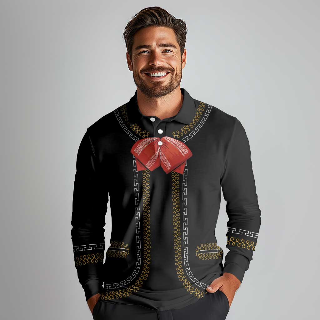 Mexico Mariachi Charro Costume Inpsired Long Sleeve Polo Shirt