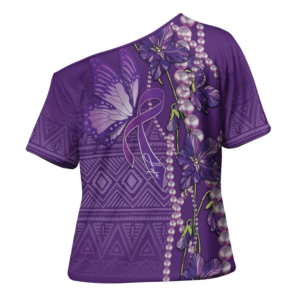 Lupus Awareness Purple Ribbon Butterfly Cross Shoulder Shirt Hope