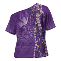 Lupus Awareness Purple Ribbon Butterfly Cross Shoulder Shirt Hope