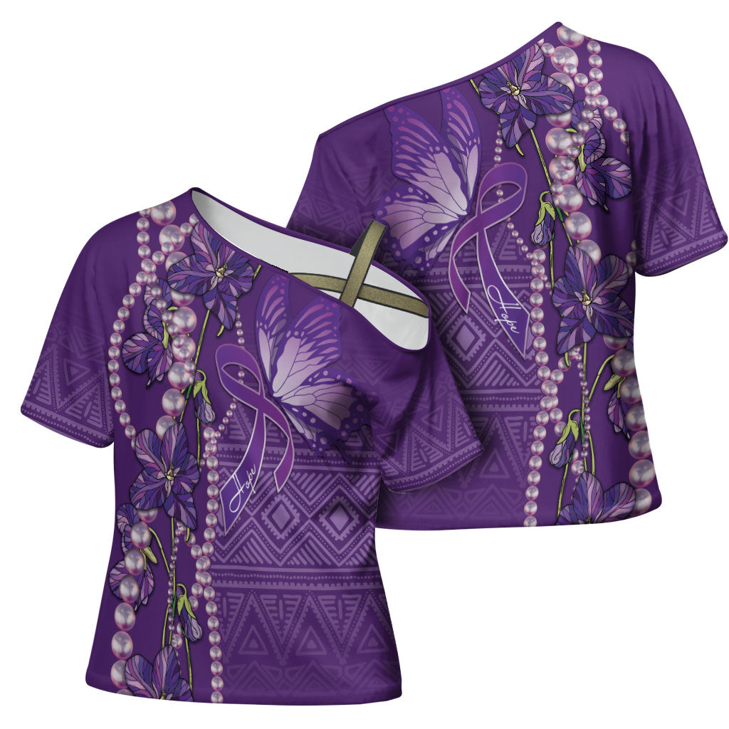 Lupus Awareness Purple Ribbon Butterfly Cross Shoulder Shirt Hope