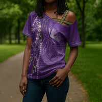 Lupus Awareness Purple Ribbon Butterfly Cross Shoulder Shirt Hope