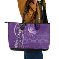 Lupus Awareness Purple Ribbon Butterfly Leather Tote Bag Hope