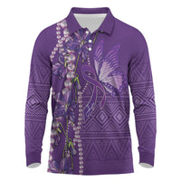 Lupus Awareness Purple Ribbon Butterfly Long Sleeve Polo Shirt Hope