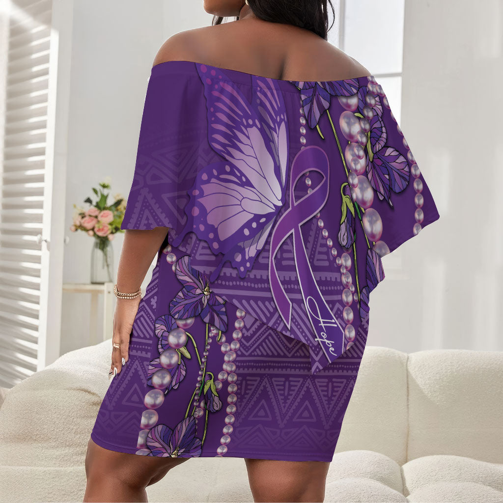 Lupus Awareness Purple Ribbon Butterfly Off Shoulder Short Dress Hope