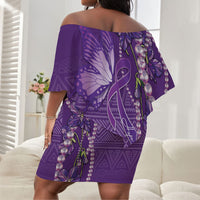 Lupus Awareness Purple Ribbon Butterfly Off Shoulder Short Dress Hope