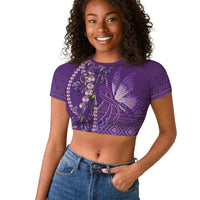 Lupus Awareness Purple Ribbon Butterfly Raglan Cropped T shirt Hope
