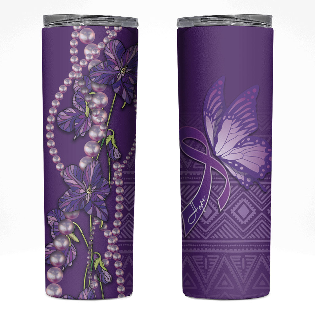 Lupus Awareness Purple Ribbon Butterfly Skinny Tumbler Hope