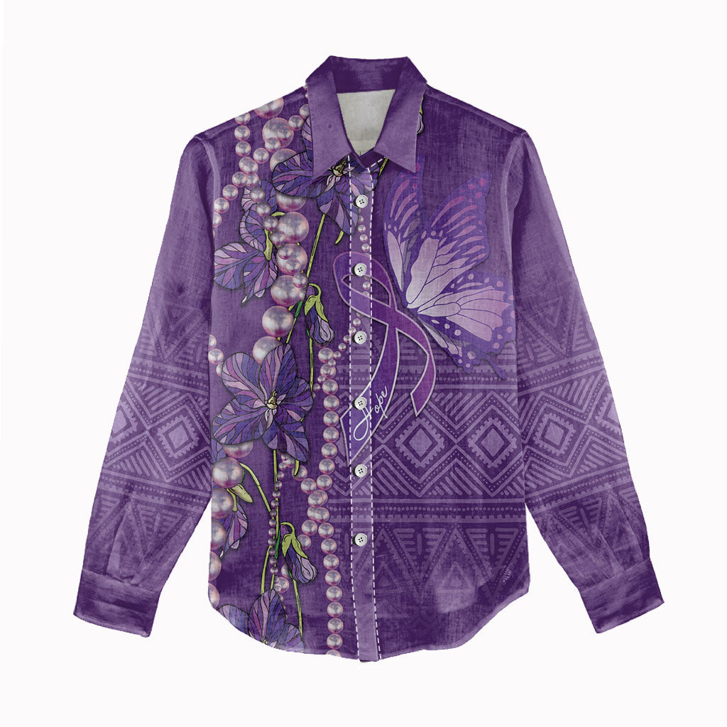 Lupus Awareness Purple Ribbon Butterfly Women Casual Shirt Hope