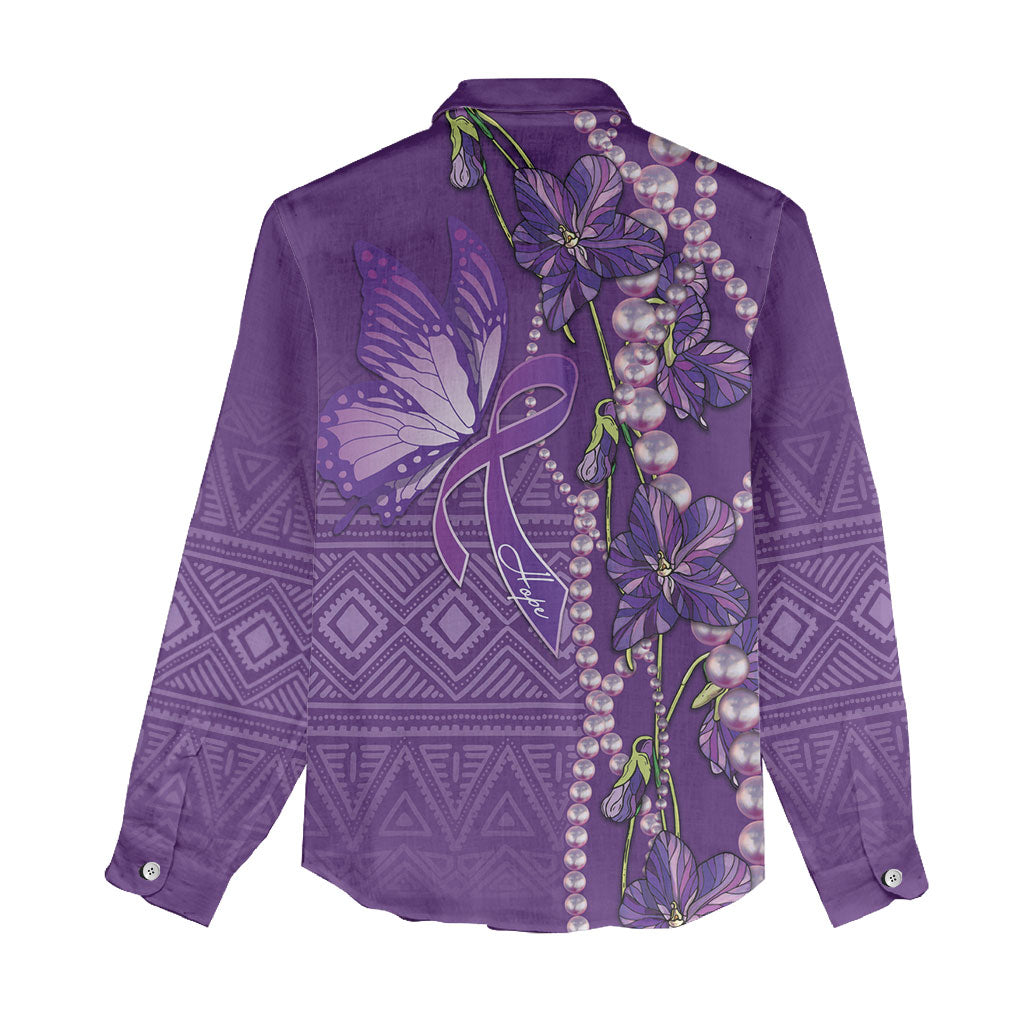 Lupus Awareness Purple Ribbon Butterfly Women Casual Shirt Hope