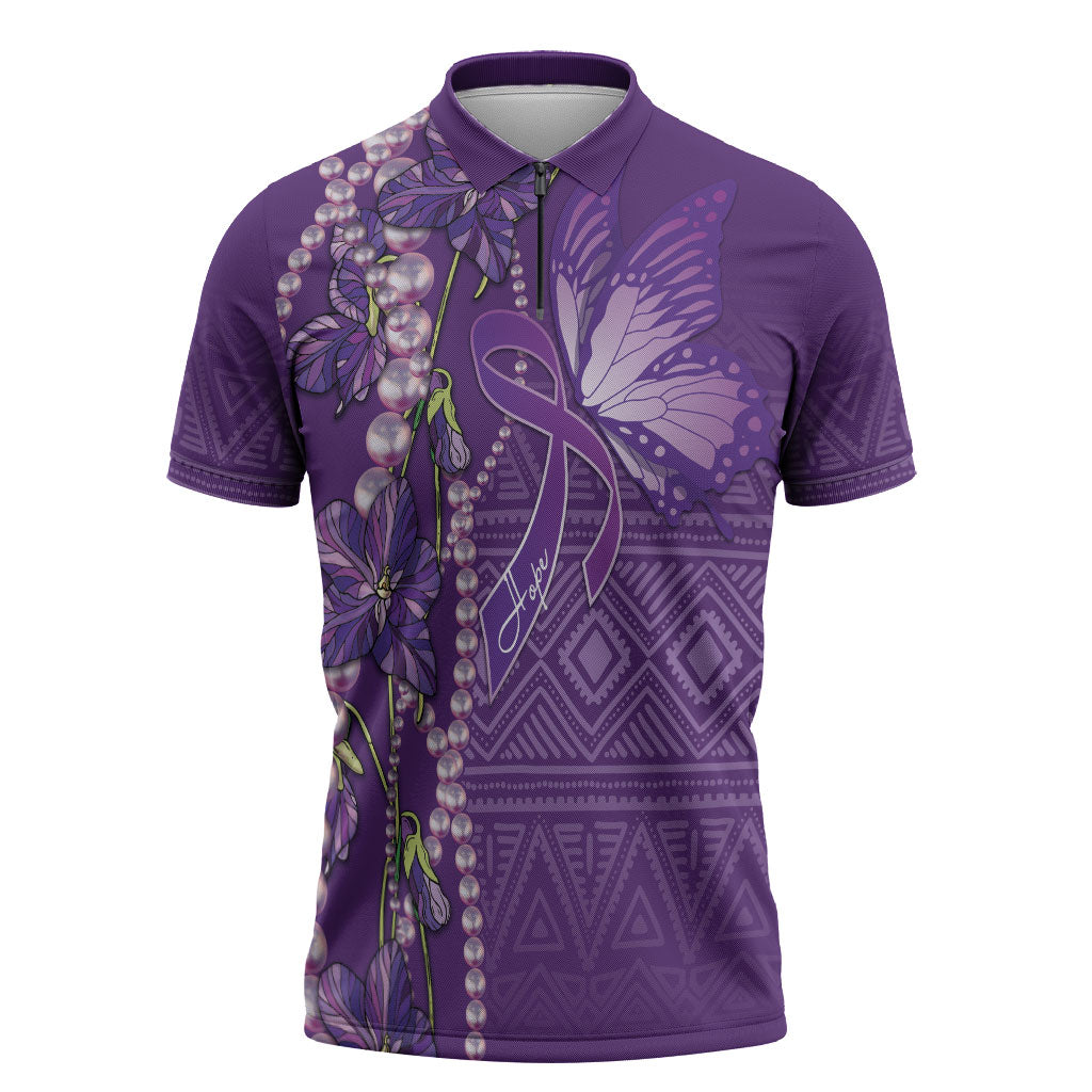 Lupus Awareness Purple Ribbon Butterfly Zipper Polo Shirt Hope