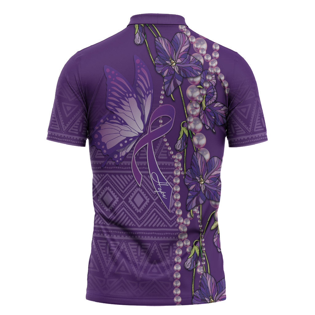 Lupus Awareness Purple Ribbon Butterfly Zipper Polo Shirt Hope