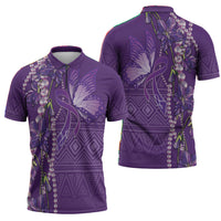 Lupus Awareness Purple Ribbon Butterfly Zipper Polo Shirt Hope