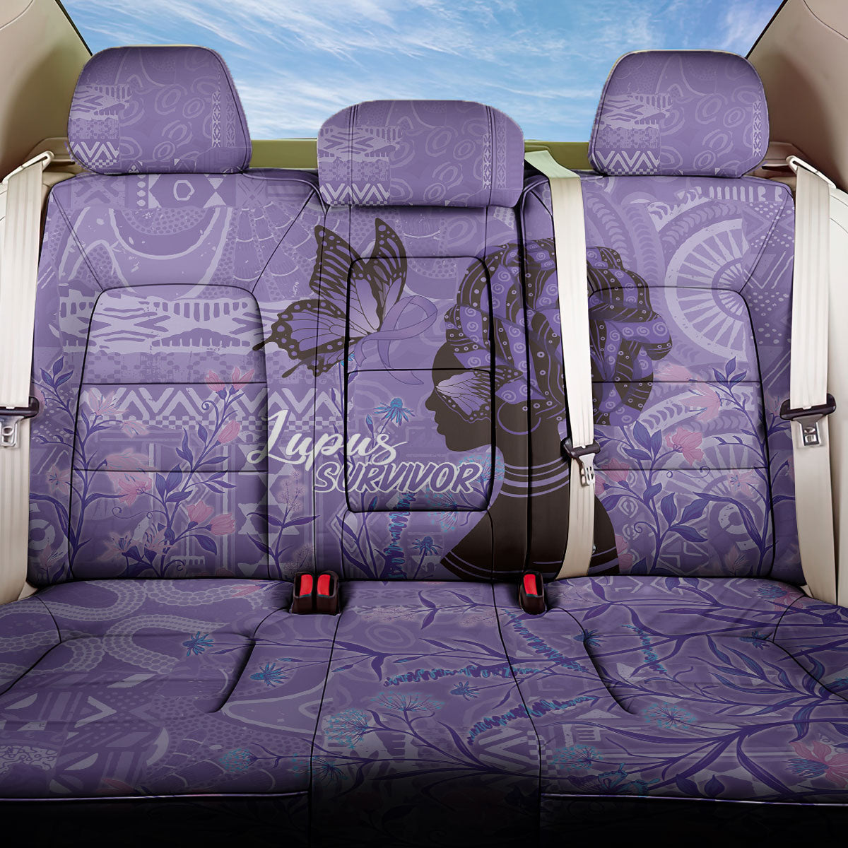 Lupus Awareness Afro Girl - Proud Survivor Back Car Seat Cover Ankara Pattern