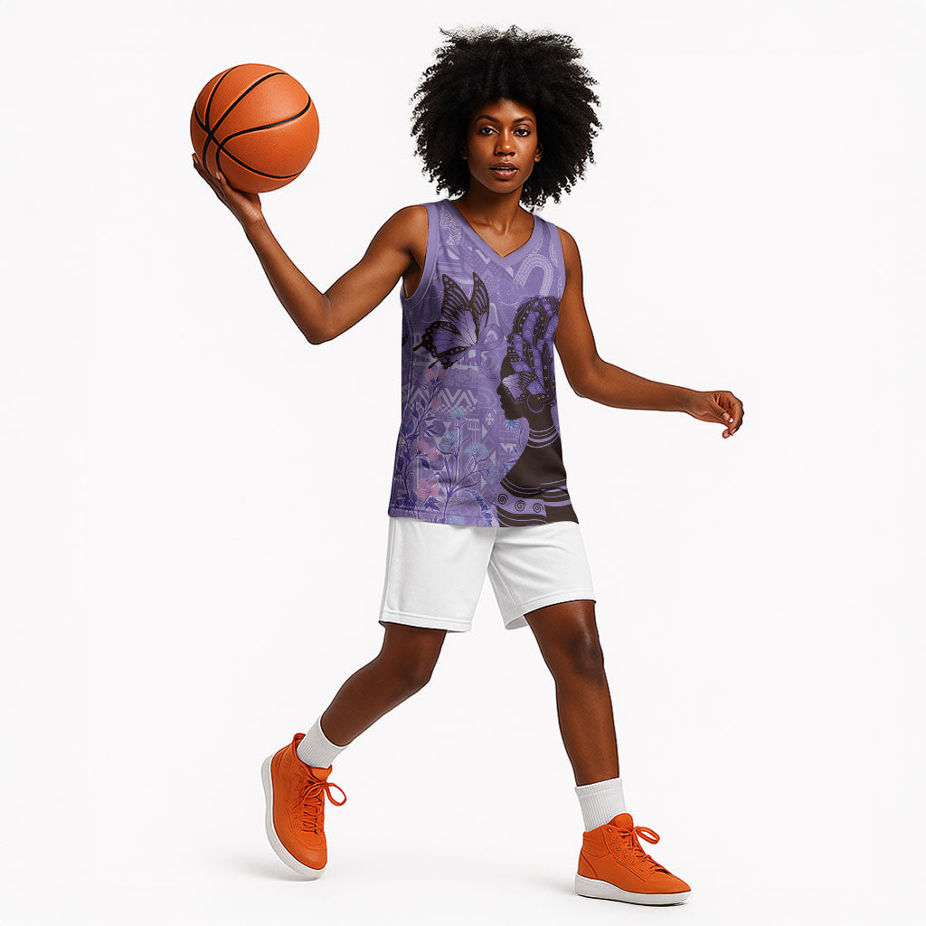 Lupus Awareness Afro Girl - Proud Survivor Basketball Jersey Ankara Pattern