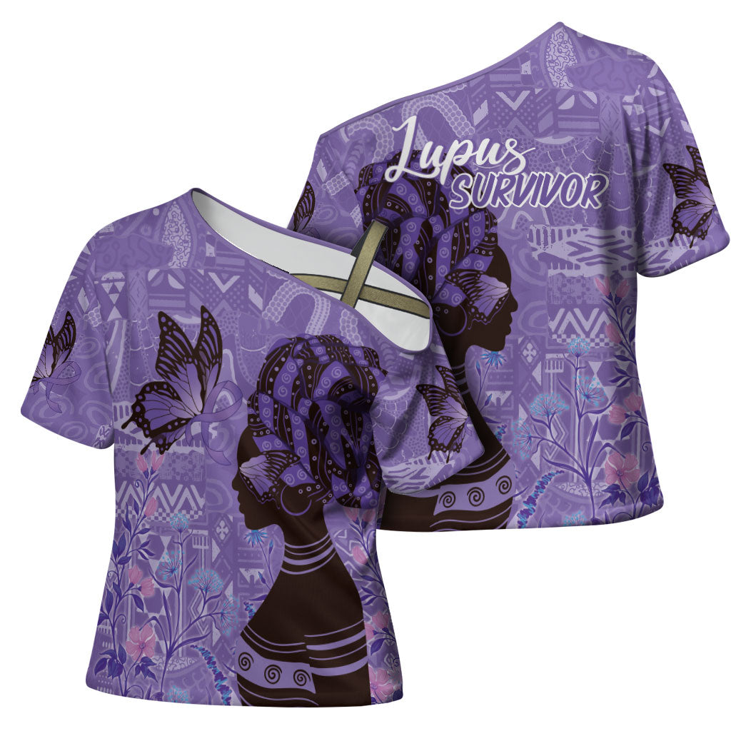 Lupus Awareness Afro Girl - Proud Survivor Cross Shoulder Shirt Ankara Pattern