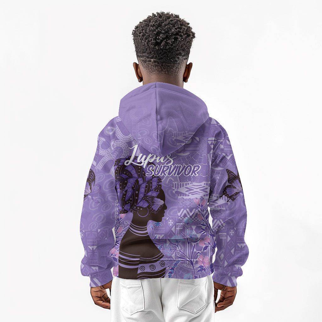 Lupus Awareness Afro Girl - Proud Survivor Kid Hoodie Ankara Pattern
