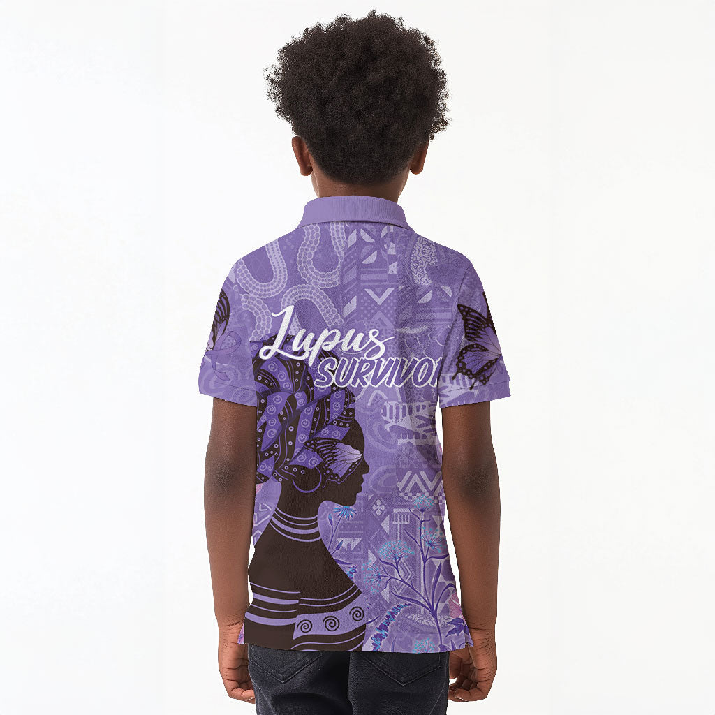 Lupus Awareness Afro Girl - Proud Survivor Kid Polo Shirt Ankara Pattern