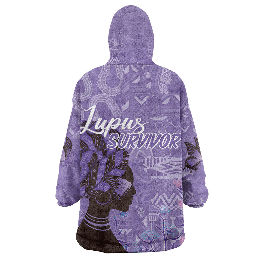 Lupus Awareness Afro Girl - Proud Survivor Kid Wearable Blanket Hoodie Ankara Pattern