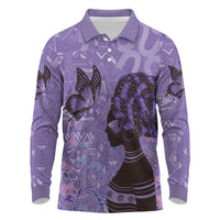 Lupus Awareness Afro Girl - Proud Survivor Long Sleeve Polo Shirt Ankara Pattern