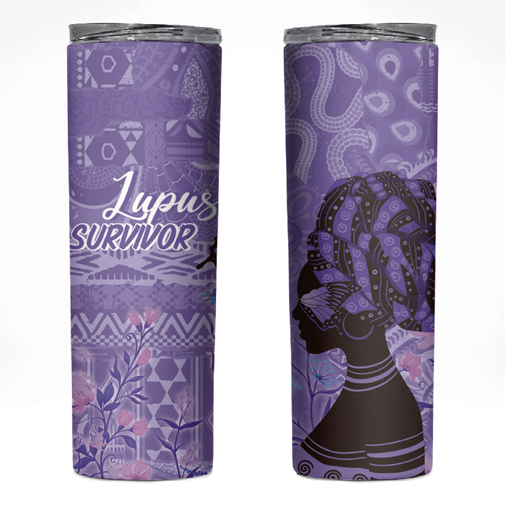 Lupus Awareness Afro Girl - Proud Survivor Skinny Tumbler Ankara Pattern