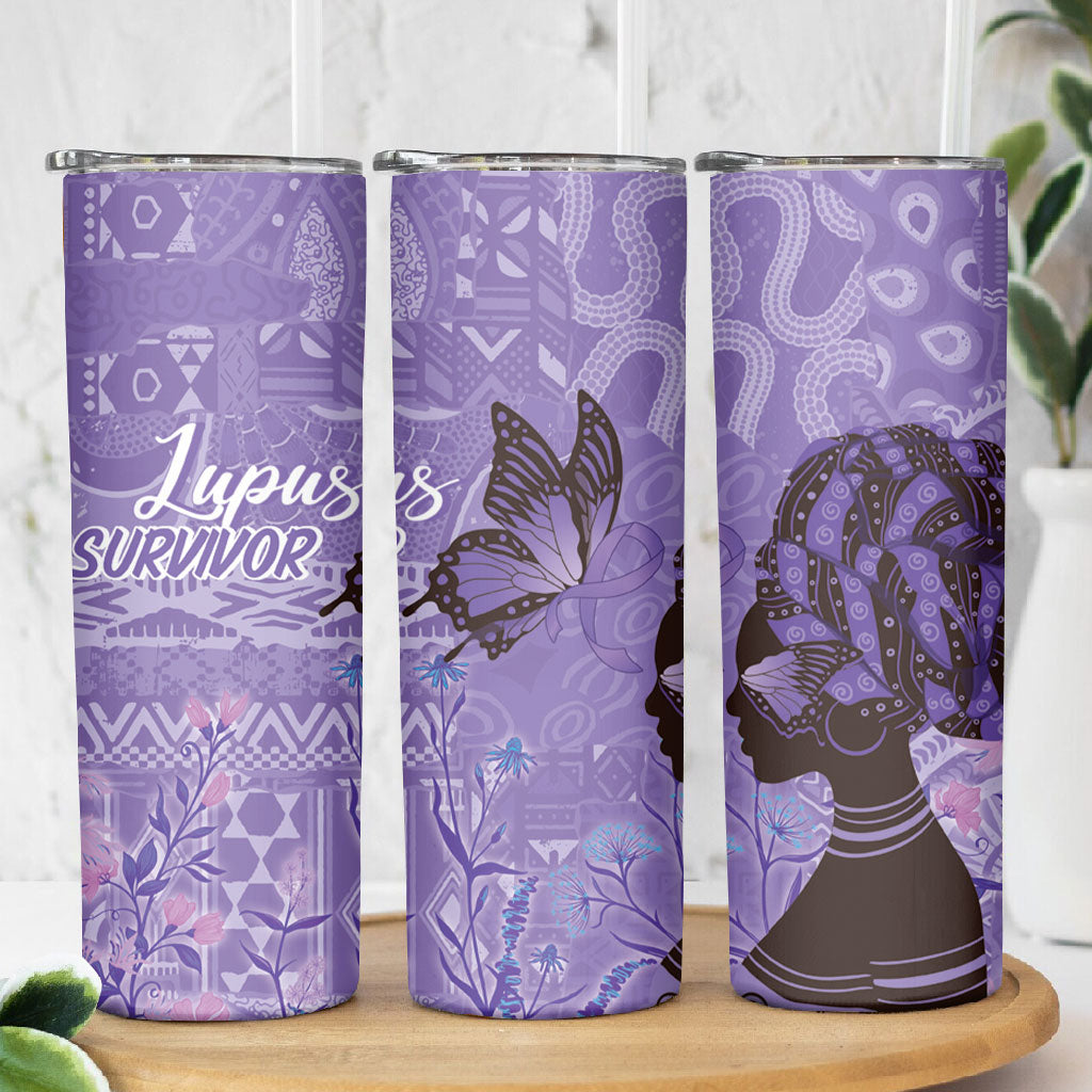 Lupus Awareness Afro Girl - Proud Survivor Skinny Tumbler Ankara Pattern