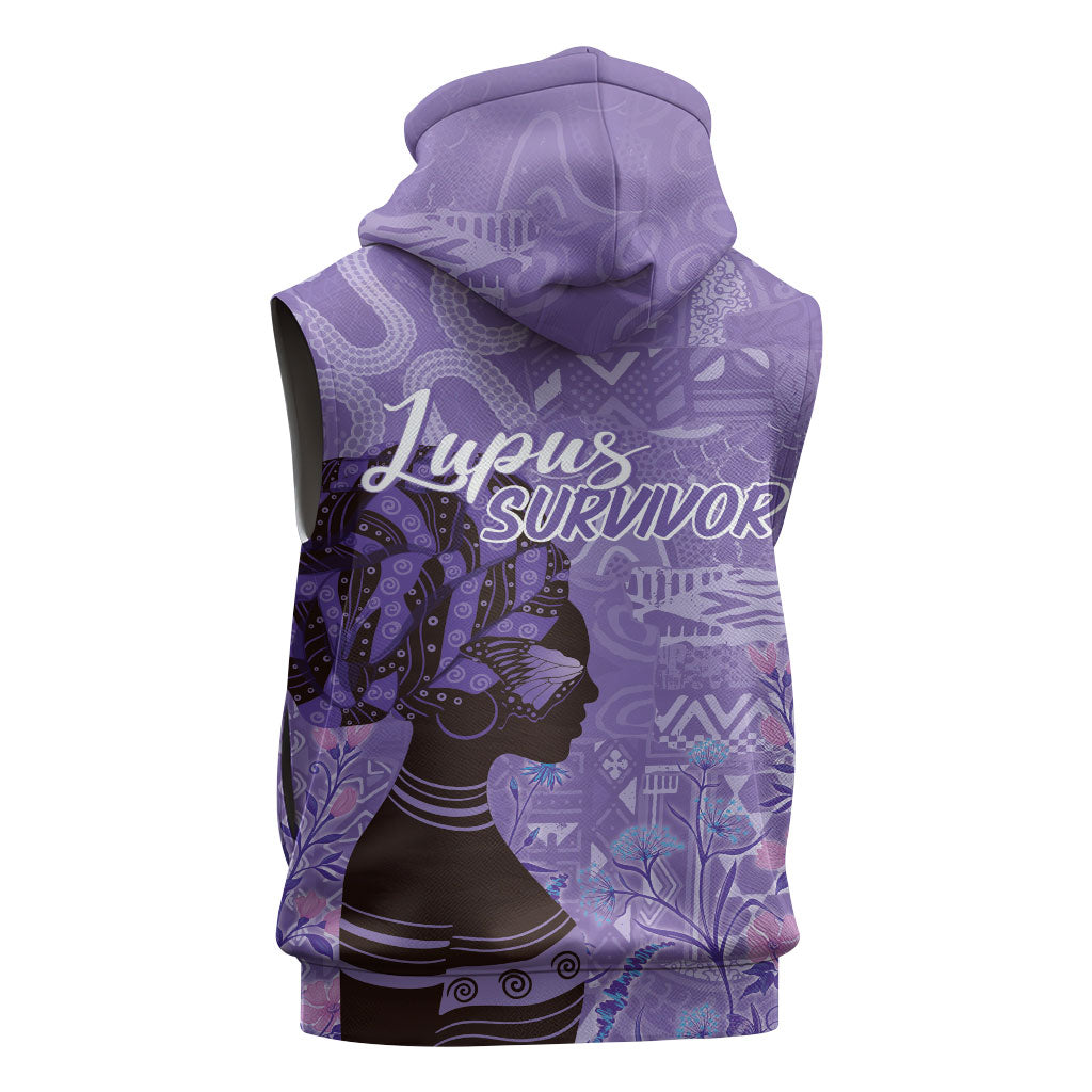 Lupus Awareness Afro Girl - Proud Survivor Sleeveless Hoodie Ankara Pattern